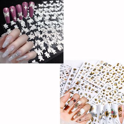 6 Sheets Silver Nail Stickers and 8 Sheets Gold Nail Stickers