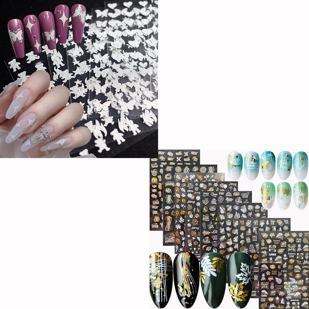 6 Sheets Silver Nail Stickers and 8 Sheets Gold Nail Stickers