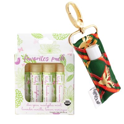 Nature's Silk Lip Balm, Organic (4-pack with Gold Reindeer Keychain)