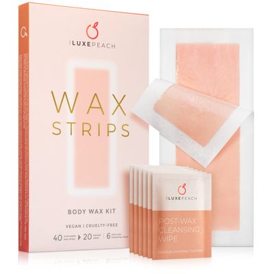 The Luxe Peach Hair Removal Wax Strips, 40 count - Vegan Wax Strips for Body & Face with Coconut & Rosehip Oils - Bikini Wax Strips - Long Lasting Results for Men, Women, and Teens