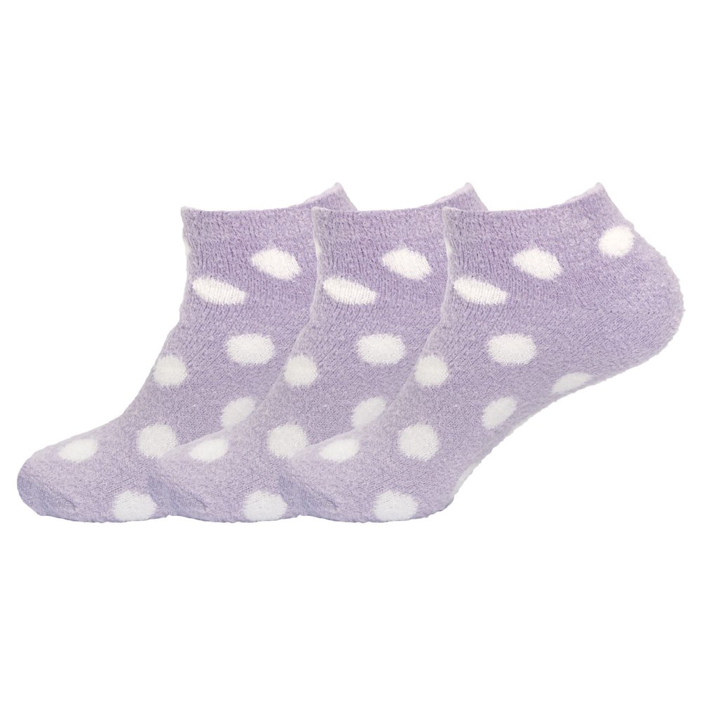 BambooMN Women's Super Soft Aloe Infused Fuzzy Nylon Spa Socks - Size 4-8 - Purple Dots - 3 Pairs