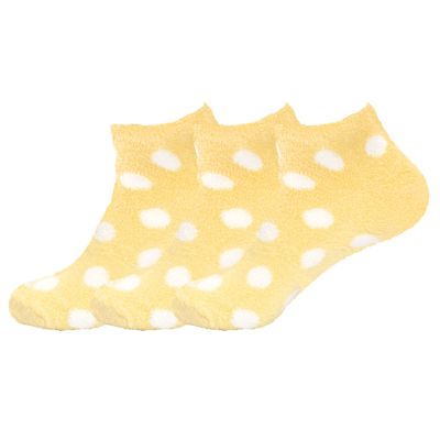 BambooMN Women's Super Soft Aloe Infused Fuzzy Nylon Spa Socks - Size 4-8 - Yellow Dots - 3 Pairs
