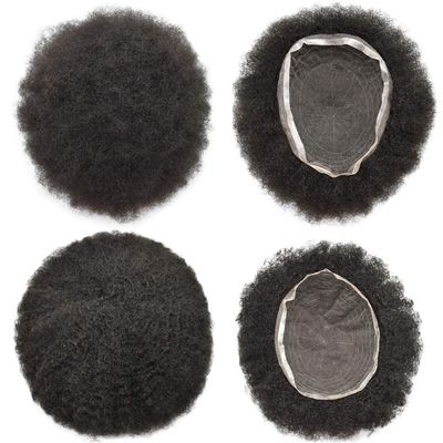 Afro Curly Mens Toupee Full Swiss Lace African American Wigs All Transparent Lace Hairpiece Replacement Kinky Curly Human Hair System for Black Men 8 "x 10"SINGA HAIR (8mm Afro Wavy, 1B# Natural Black)