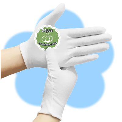 24pcs White Cotton Gloves, Cotton Gloves Eczema for Dry Hands White Gloves Women and for Men Washed Glove Liners for Spa Lotion Coin Jewelry Silver Inspection(XL)