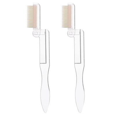 2Pcs Stainless Steel Eyelash Comb Straight Handle Folding Eyebrow Brush Eye Makeup Tools for Eyebrow Eyelash (White Golden)