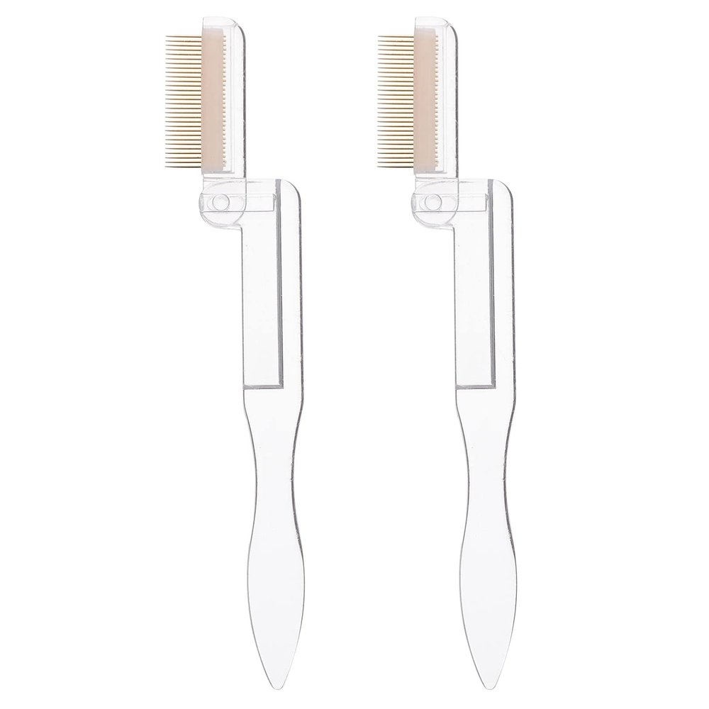 2Pcs Stainless Steel Eyelash Comb Straight Handle Folding Eyebrow Brush Eye Makeup Tools for Eyebrow Eyelash (White Golden)