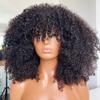 Fabutio Afro Kinky Curly Wig Natural Black Color With Bangs Full Machine Made Scalp Top Wig 200% Density Remy Brazilian Human Hair Short Curl None Lace Front Wig 12 Inch view 3