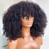 Fabutio Afro Kinky Curly Wig Natural Black Color With Bangs Full Machine Made Scalp Top Wig 200% Density Remy Brazilian Human Hair Short Curl None Lace Front Wig 12 Inch view 4