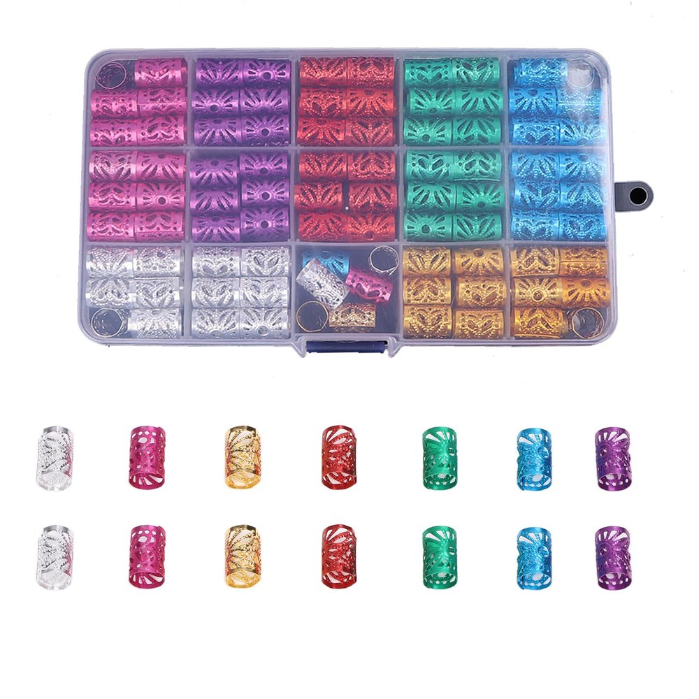 170Pcs Hair Dreadlocks Beads Hair Jewelry Hair Braiding Tool Hair Pendants Decoration Colors Exquisite Patterns Trendy Parties Weddings Home Girls