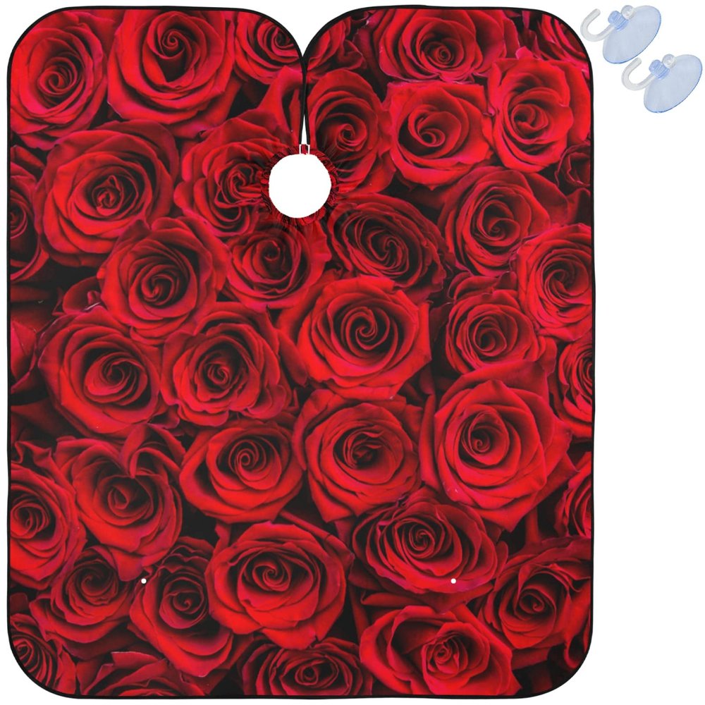 Visesunny Barber Cape - Red Rose Close Texture Polyester Hair Cutting Salon Apron Anti-Static Haircut Water-Resistant Shaving Cloth Beard Shaving Bib