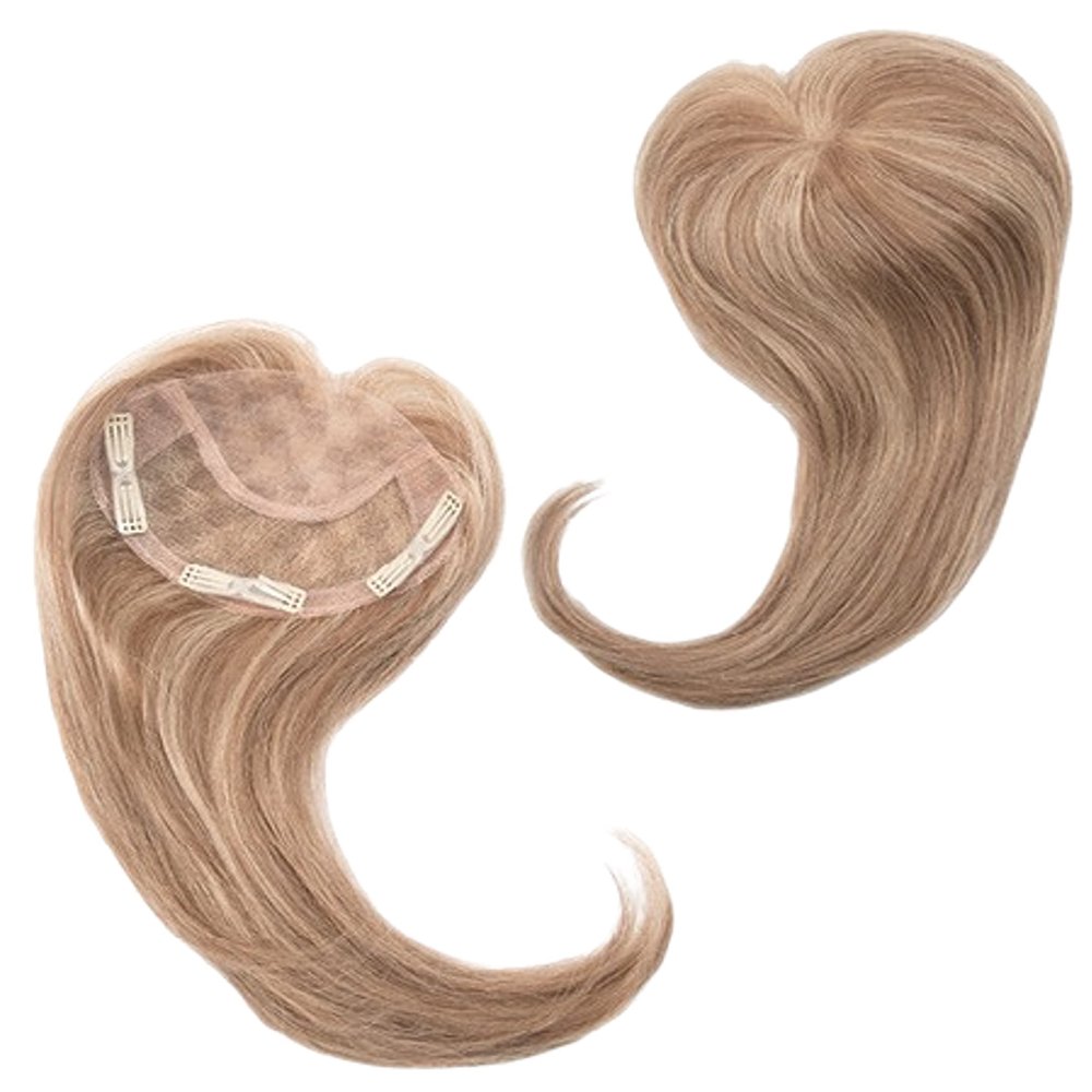 ADD-ON FRONT Human Hair/HF Synthetic Blend Topper by Envy, 5PC Bundle: Topper, 4oz Mara Ray Luxury Shampoo & Conditioner, Wide Tooth Comb, and 19 Page Belle of Hope Guide (Medium Brown)