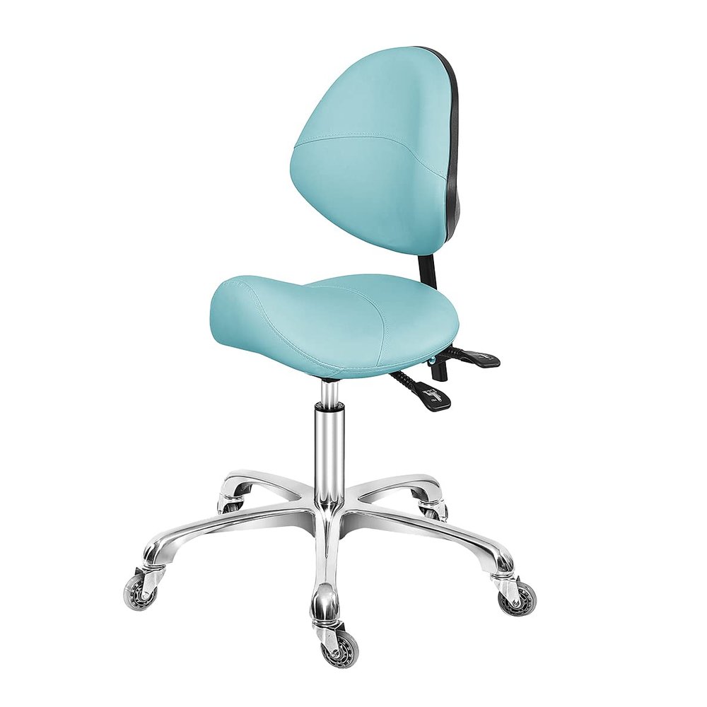 Antlu Saddle Stool Dental Hygienist Chair with Back Support, Rolling Esthetician Saddle Stool for Lash Salon Tattoo Shop Spa Dentist Clinic (with Backrest, Cyan)