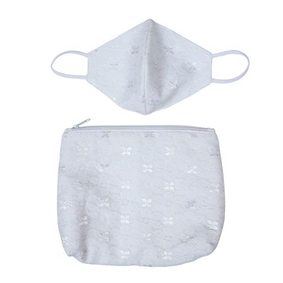 ANATHA LACE POUCH WITH FACE MASK, WITH ZIPPER AND LINING, COLOUR : WHITE
