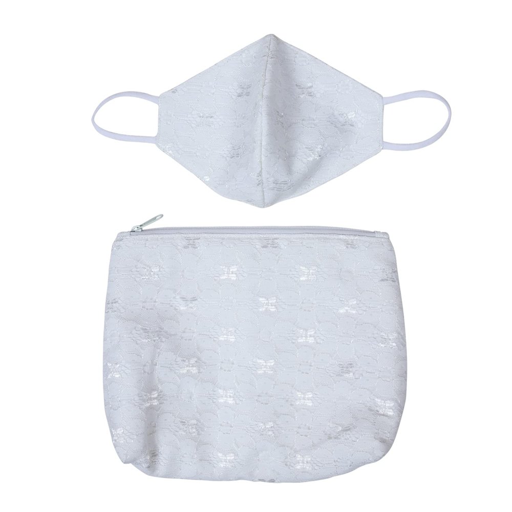 ANATHA LACE POUCH WITH FACE MASK, WITH ZIPPER AND LINING, COLOUR : WHITE