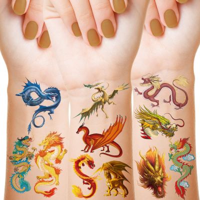 288 Pieces 18 Sheets Dragon Temporary Tattoos Stickers, Dragon Birthday Party Favor Supplies Waterproof Tattoos for Kids Adults Good Party Decor Classroom Prizes Rewards