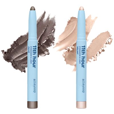 ALLEYOOP 11th Hour Cream Eyeshadow Sticks Bundle - Charcolit (Shimmer) & Baby Pearl (Shimmer) - Waterproof, Smudge-Proof, Crease-Proof Eyeshadow for Over 11 Hours