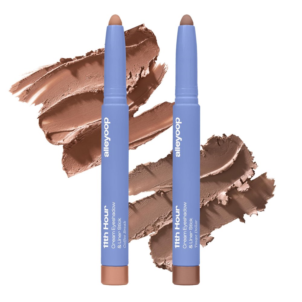 ALLEYOOP 11th Hour Cream Eyeshadow Sticks Bundle - Coffee Break (Matte) & Taupe Dollar (Matte) - Waterproof, Smudge-Proof, Crease-Proof Eyeshadow for Over 11 Hours
