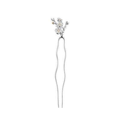 Hair Sticks And Forks for Buns, Vintage U Shaped Curved Hair Forks for Women, 925 Sterling Silver Gold Pleted Plum Flower French U Hair Sticks 2 Prongs Updo Chignon Pins