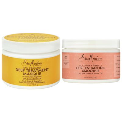 SheaMoisture Curl and Shine Hair Masque and Curl Enhancing Smoothie for Curly Hair Coconut and Hibiscus Deep Conditioning Hair Treatment