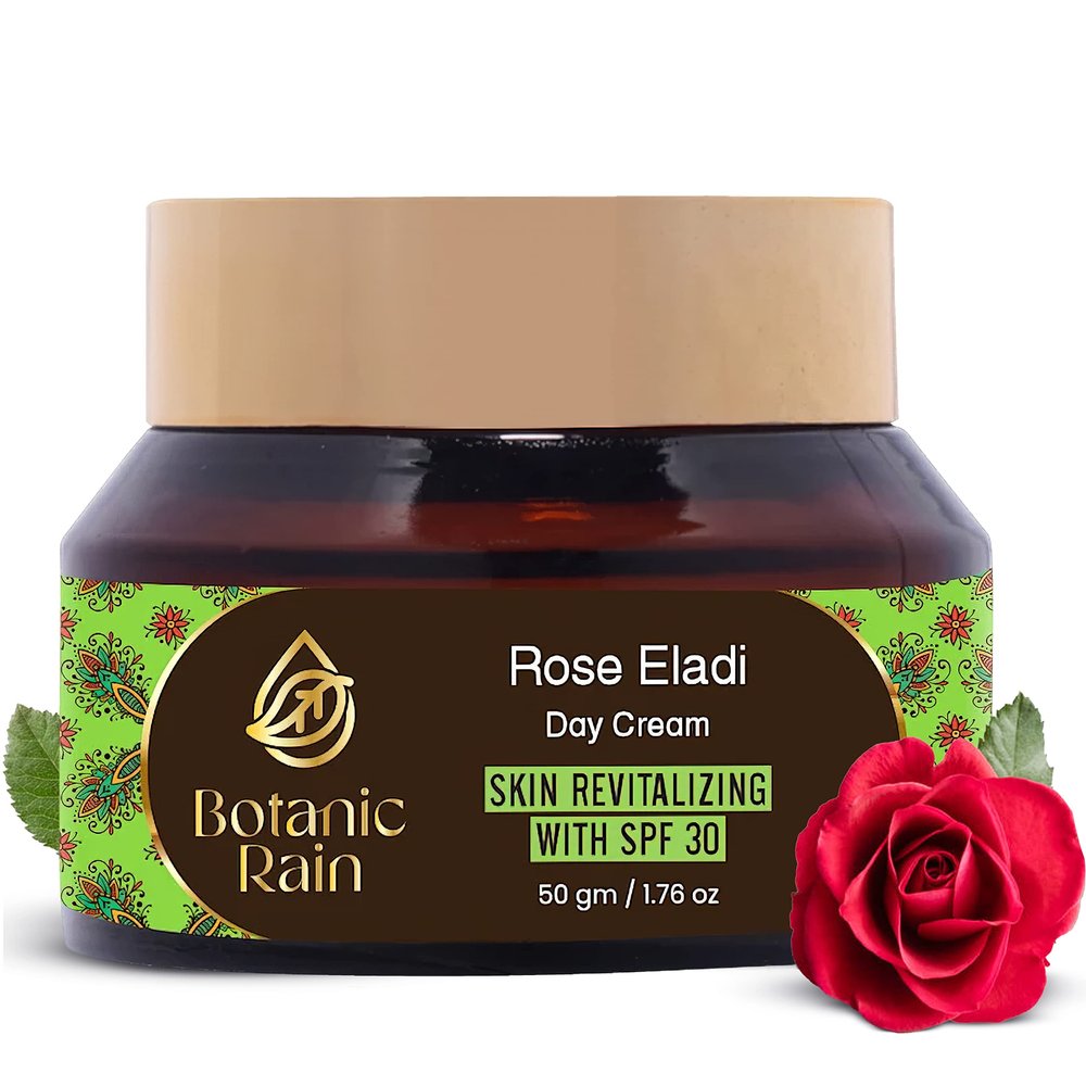 Botanic Rain Natural Face Moisturizer With SPF 30 With Rose And Eladi, Organic Sunscreen For Face, Ayurveda Products For Crepey Skin Repair, 1.76 fl oz (Pack of 1)