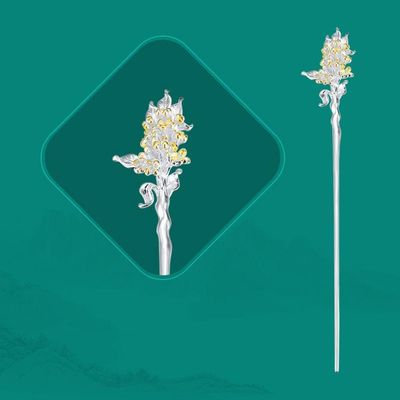 1 Piece Vintage Hair Sticks 12 Months Hairpin, S925 Sterling Silver Hair Chopsticks, Ornate Gilded Embellishment Flower Hair Sticks, Chinese Hair Bun Eternal Jewelry for Bride Women Girl, August Osm