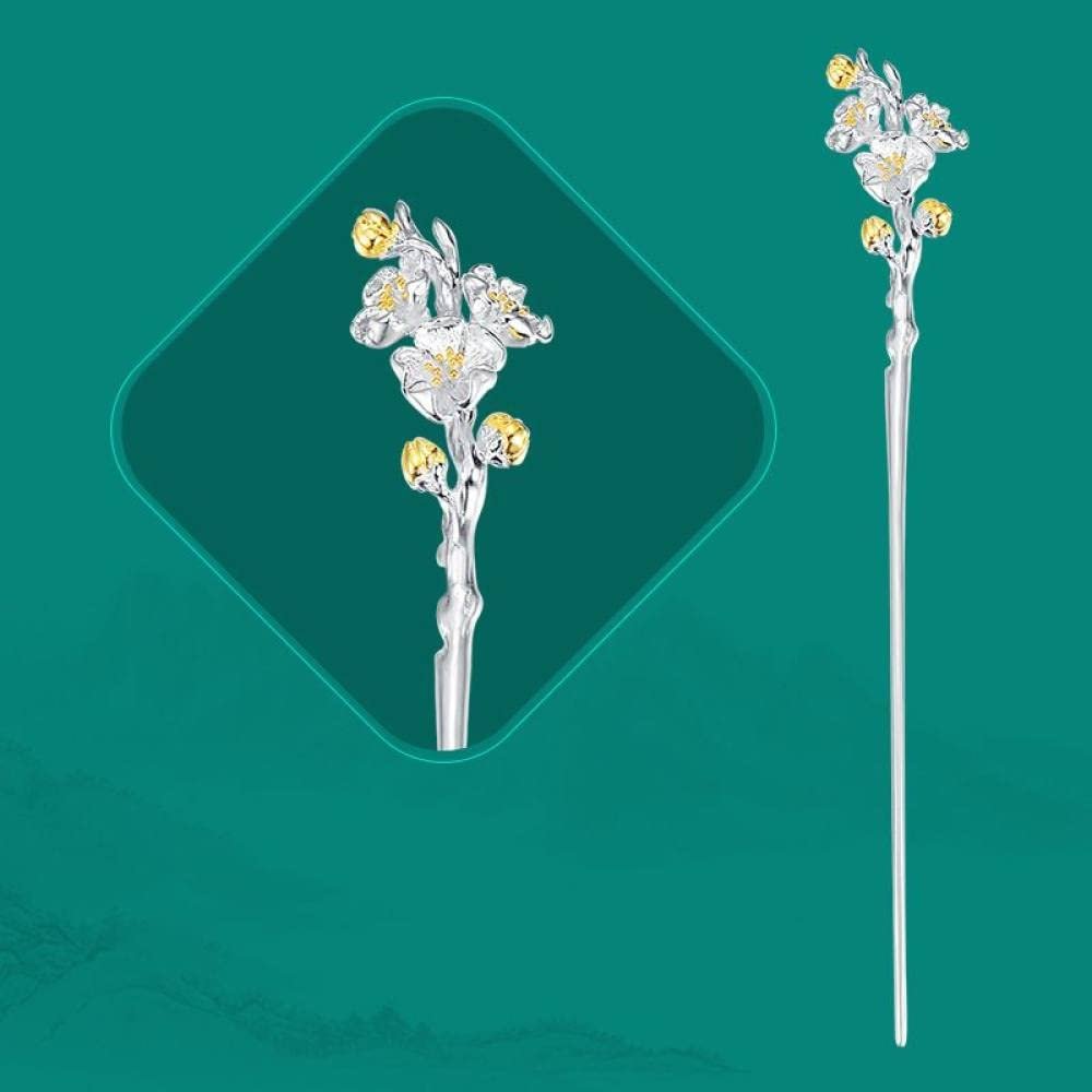 1 Piece Vintage Hair Sticks 12 Months Hairpin, S925 Sterling Silver Hair Chopsticks, Ornate Gilded Embellishment Flower Hair Sticks, Chinese Hair Bun Eternal Jewelry for Bride Women Girl, February A