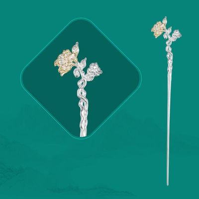 1 Piece Vintage Hair Sticks 12 Months Hairpin, S925 Sterling Silver Hair Chopsticks, Ornate Gilded Embellishment Flower Hair Sticks, Chinese Hair Bun Eternal Jewelry for Bride Women Girl, November C