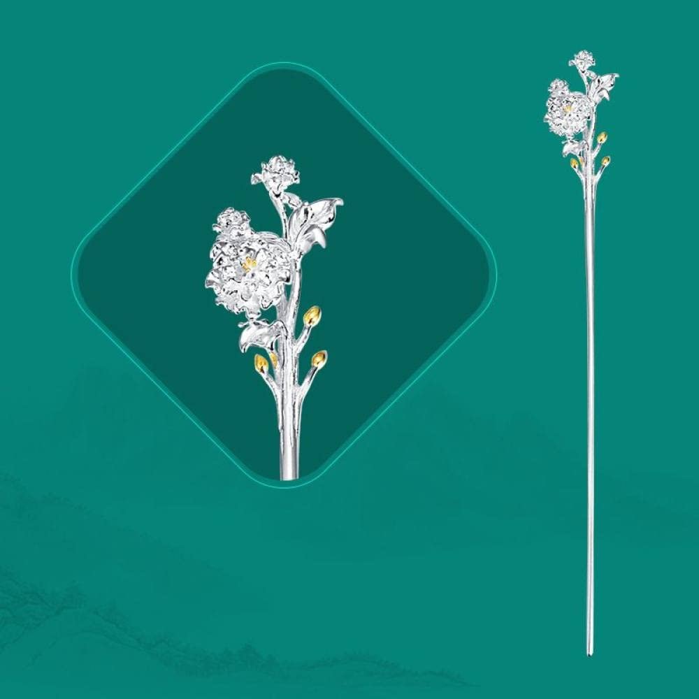 1 Piece Vintage Hair Sticks 12 Months Hairpin, S925 Sterling Silver Hair Chopsticks, Ornate Gilded Embellishment Flower Hair Sticks, Chinese Hair Bun Eternal Jewelry for Bride Women Girl, October Co