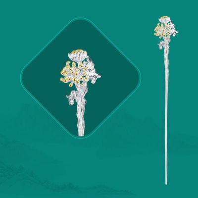1 Piece Vintage Hair Sticks 12 Months Hairpin, S925 Sterling Silver Hair Chopsticks, Ornate Gilded Embellishment Flower Hair Sticks, Chinese Hair Bun Eternal Jewelry for Bride Women Girl, September