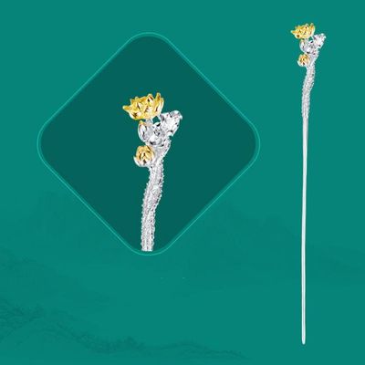 1 Piece Vintage Hair Sticks 12 Months Hairpin, S925 Sterling Silver Hair Chopsticks, Ornate Gilded Embellishment Flower Hair Sticks, Chinese Hair Bun Eternal Jewelry for Bride Women Girl, June Lotus