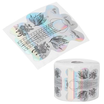Shanrya Nail Form, PVC Nail Extension Stickers with Length Markers, 300pcs, Multicolor, Floral, Modern, Rectangular, Outdoor Use, Nail Art Stickers and