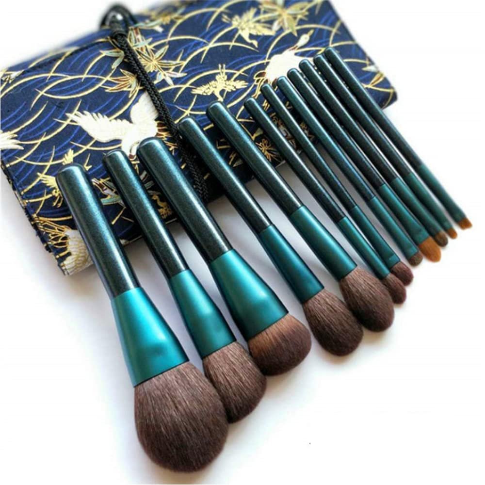 Layboo Premium Real Natural Hair Makeup Brush Set Goat Hair Makeup Brushes 12 Pcs with Foundation Concealer Blush Eyeshadow Brush Portable with Storage Bag