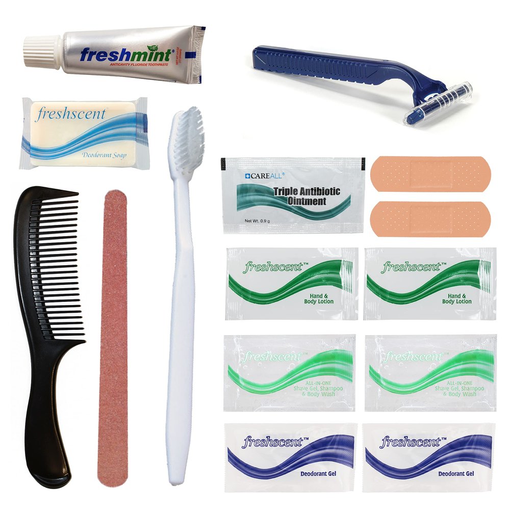 48 Kits -Wholesale Hygiene and Toiletry 15 Piece Kit for Homeless, Travel and Charity