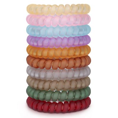 10-Piece Spiral Hair Ties for Thick Hair - Medium, Multicolor, No Crease Coils - Telephone Cord Plastic - Matte Candy Color