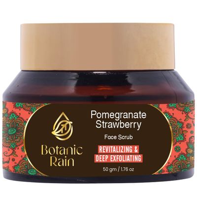 Botanic Rain Organic Face Scrub With Pomegranate & Strawberry, Ayurveda Natural Tan Remover Scrub For Every Skin Type