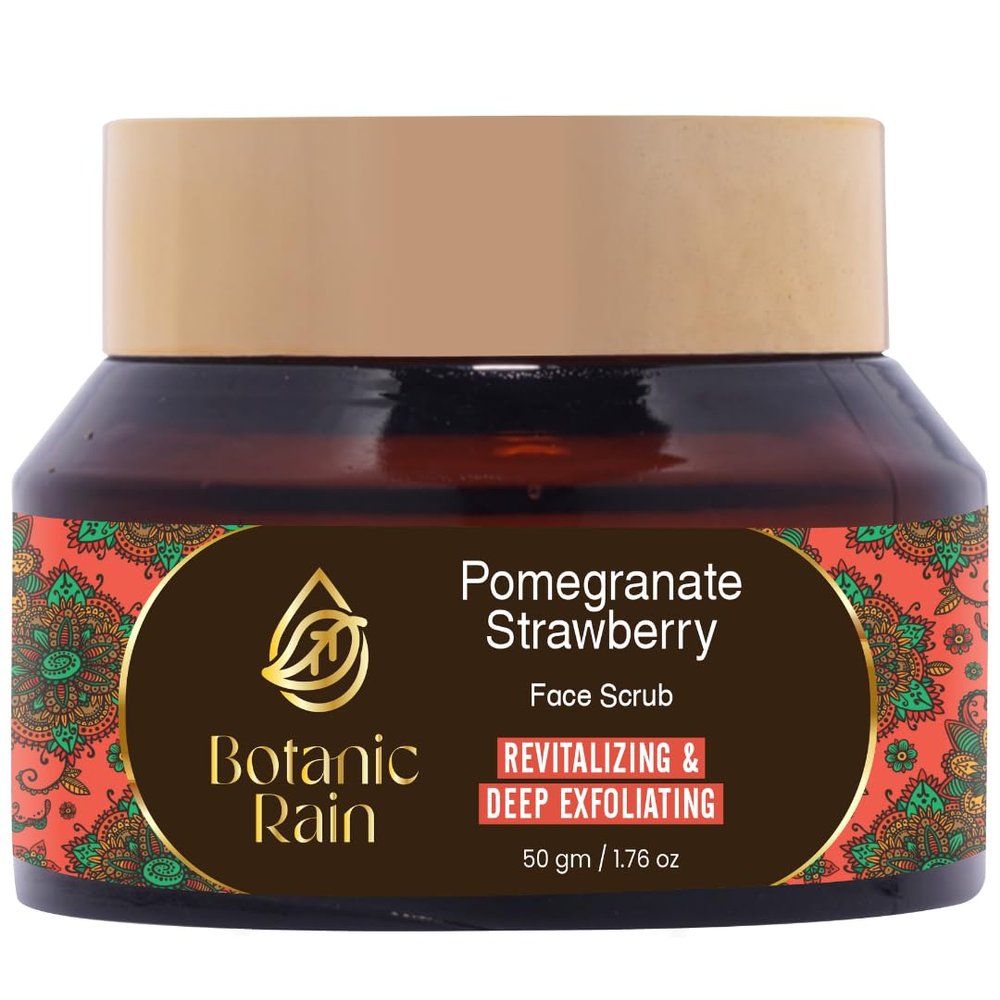 Botanic Rain Organic Face Scrub With Pomegranate & Strawberry, Ayurveda Natural Tan Remover Scrub For Every Skin Type