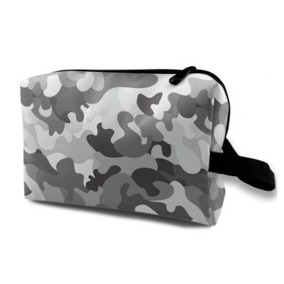TropicalLife NIXUX Cosmetic Bag for Women Gray Camouflage Pattern Make up Bag Travel Waterproof Toiletry Bag Zipper Portable Small Pencil Brushes Bag with Handle Strap