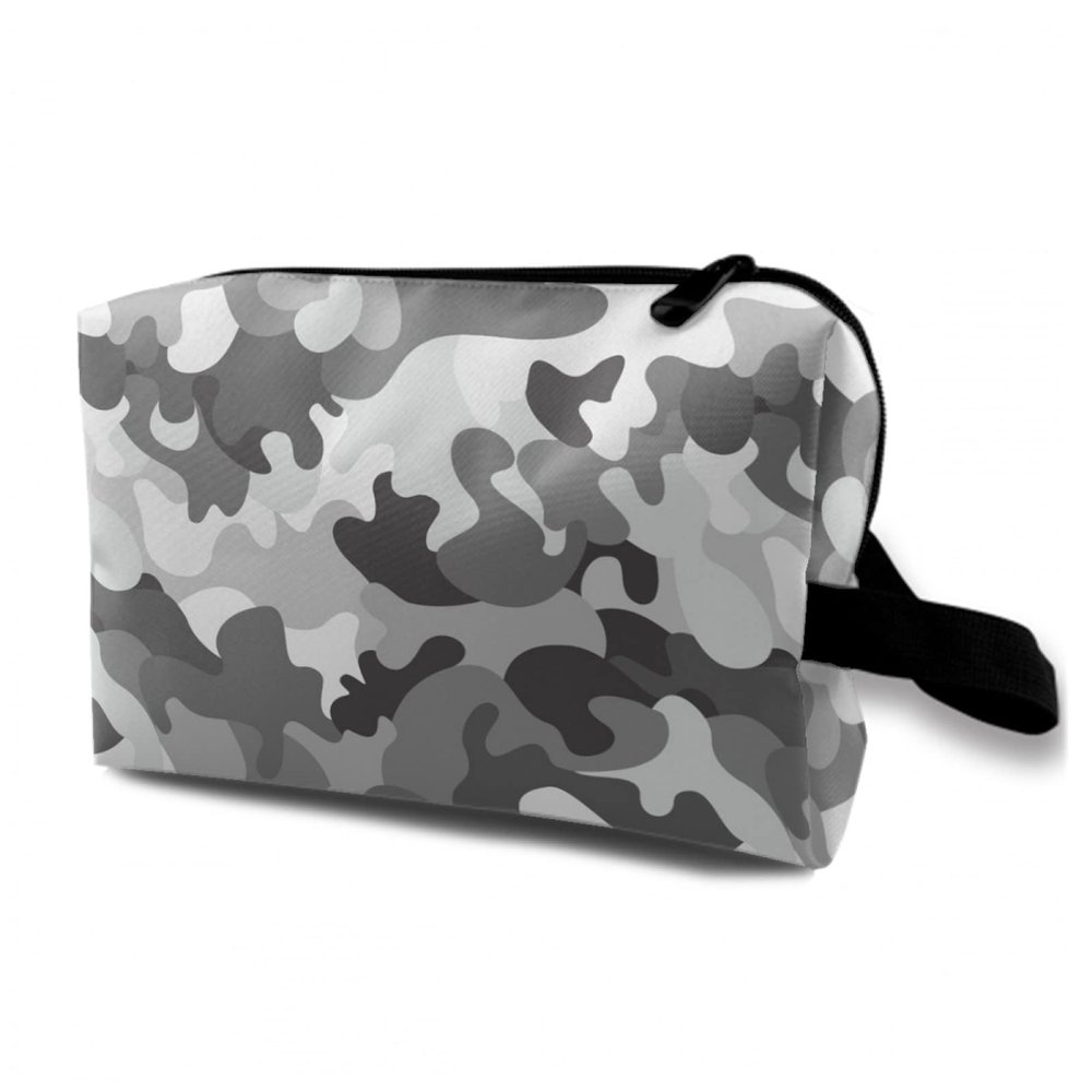 TropicalLife NIXUX Cosmetic Bag for Women Gray Camouflage Pattern Make up Bag Travel Waterproof Toiletry Bag Zipper Portable Small Pencil Brushes Bag with Handle Strap