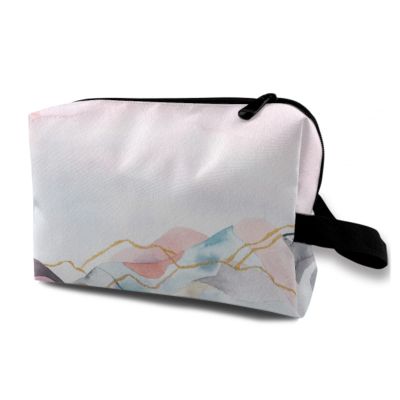 TropicalLife NIXUX Cosmetic Bag for Women Abstract Japanese Watercolor Painting Make up Bag Travel Waterproof Toiletry Bag Zipper Portable Small Pencil Brushes Bag with Handle Strap