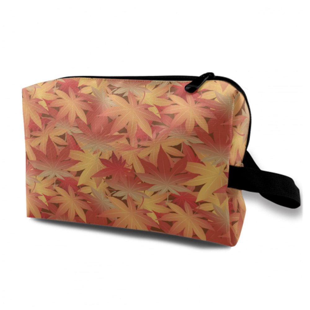 TropicalLife NIXUX Cosmetic Bag for Women Oriental Japanese Style Maple Leaf Make up Bag Travel Waterproof Toiletry Bag Zipper Portable Small Pencil Brushes Bag with Handle Strap