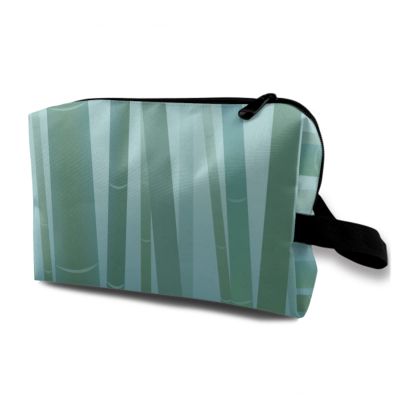 TropicalLife NIXUX Cosmetic Bag for Women Oriental Style Bamboo Forest Pattern Make up Bag Travel Waterproof Toiletry Bag Zipper Portable Small Pencil Brushes Bag with Handle Strap