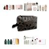 TropicalLife NIXUX Cosmetic Bag for Women Golden Lotus Make up Bag Travel Waterproof Toiletry Bag Zipper Portable Small Pencil Brushes Bag with Handle Strap view 4
