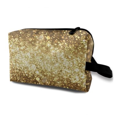 TropicalLife NIXUX Cosmetic Bag for Women The Stars Are Shining In Gold Make up Bag Travel Waterproof Toiletry Bag Zipper Portable Small Pencil Brushes Bag with Handle Strap