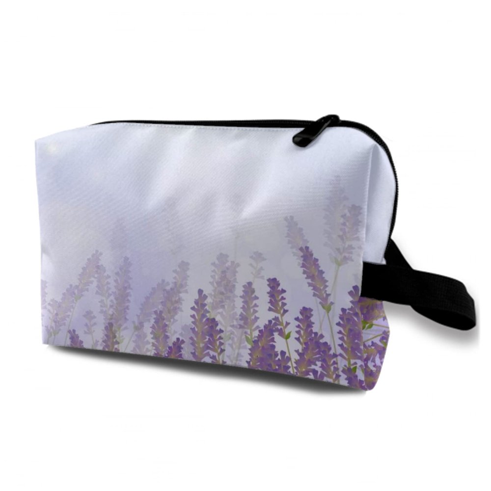TropicalLife NIXUX Cosmetic Bag for Women Lavender Pattern Make up Bag Travel Waterproof Toiletry Bag Zipper Portable Small Pencil Brushes Bag with Handle Strap