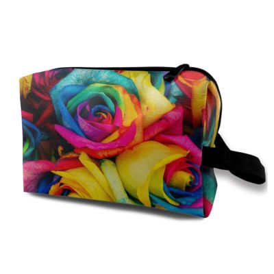 TropicalLife NIXUX Cosmetic Bag for Women Watercolor Flower Pattern Make up Bag Travel Waterproof Toiletry Bag Zipper Portable Small Pencil Brushes Bag with Handle Strap