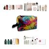 TropicalLife NIXUX Cosmetic Bag for Women Watercolor Flower Pattern Make up Bag Travel Waterproof Toiletry Bag Zipper Portable Small Pencil Brushes Bag with Handle Strap view 4