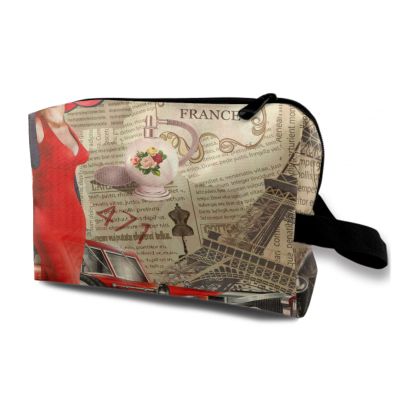 TropicalLife NIXUX Cosmetic Bag for Women Vintage Paris and Beauty Make up Bag Travel Waterproof Toiletry Bag Zipper Portable Small Pencil Brushes Bag with Handle Strap