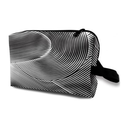 TropicalLife NIXUX Cosmetic Bag for Women Abstract Line Pattern Make up Bag Travel Waterproof Toiletry Bag Zipper Portable Small Pencil Brushes Bag with Handle Strap