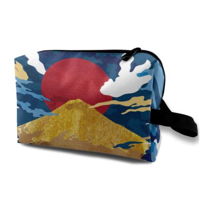 TropicalLife NIXUX Cosmetic Bag for Women Abstract Printing Of Japanese Oriental Culture Make up Bag Travel Waterproof Toiletry Bag Zipper Portable Small Pencil Brushes Bag with Handle Strap