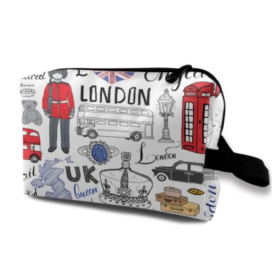 TropicalLife NIXUX Cosmetic Bag for Women Red British Telephone Box Pattern Make up Bag Travel Waterproof Toiletry Bag Zipper Portable Small Pencil Brushes Bag with Handle Strap